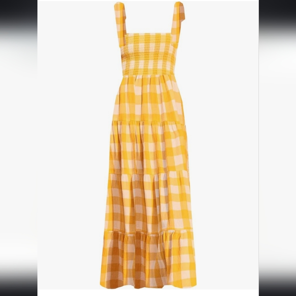 Women's yellow gingham summer boho flowy long dress Sz Large - Picture 8 of 8